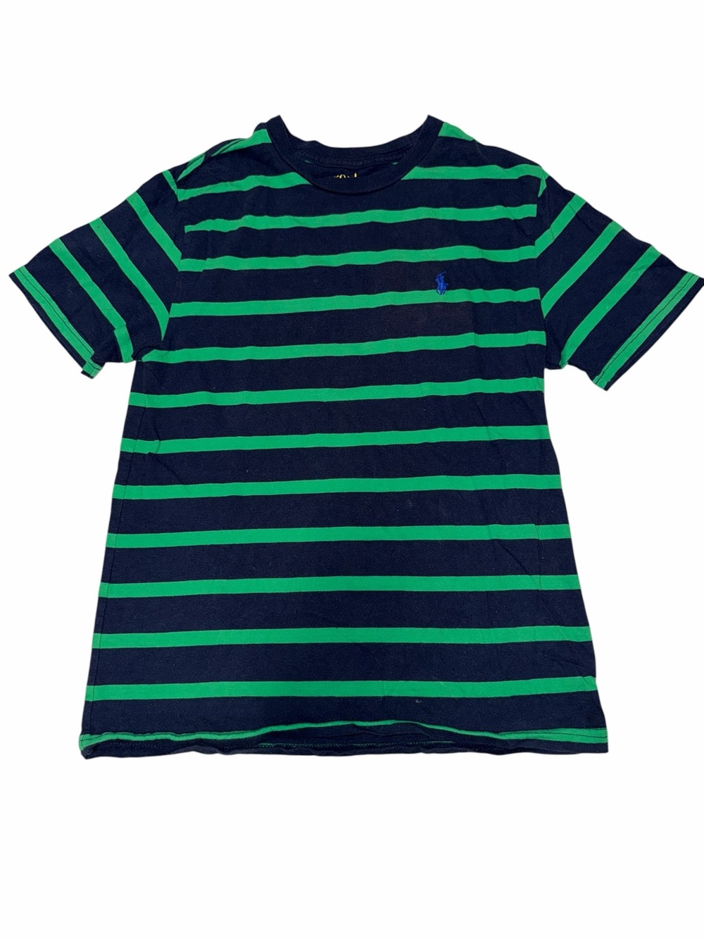 Polo Ralph Lauren Y2K Preppy Striped Tee Navy Green with Blue Pony M (10-12) 150